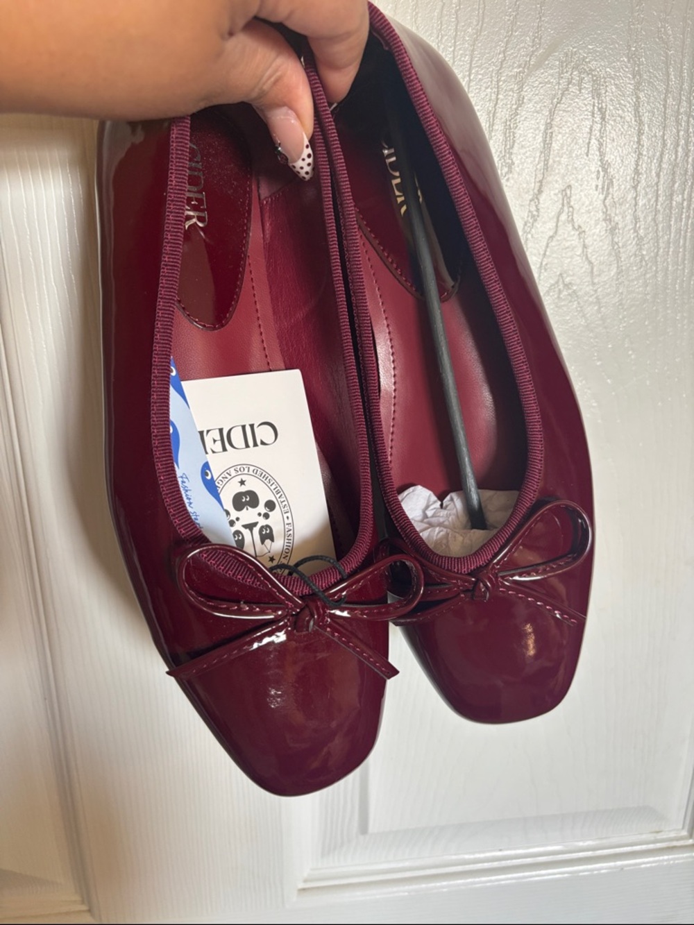 Cider Burgundy Patent Leather Ballet Flats with Bow size 37